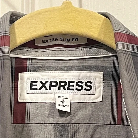 Express Men's Checkered Shirt - Charcoal, Crimson, and Ivory - Picture 3 of 10